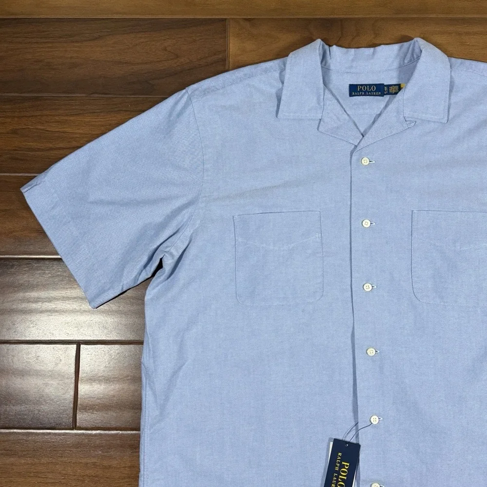Polo Ralph Lauren Men's Size XLT Blue‎ Oxford Camp Button Up Shirt S/S